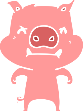 Bir insan tarafından çizilmiş kızgın düz renkli çizgi film domuzu.