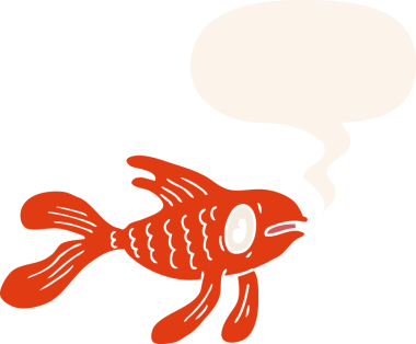 bir insan tarafından çizilmiş, konuşma baloncuklu çizgi film balığı.