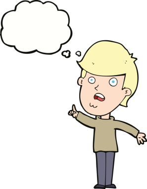 Çizgi filmci bir insan tarafından çizilmiş düşünce baloncuğuyla soru soruyor.