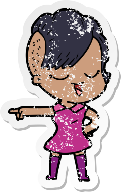 Bir insan tarafından çizilmiş mutlu bir çizgi film kızının sıkıntılı çıkartması.