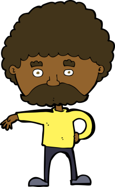 Çizgi filmdeki bıyıklı adam bir insan tarafından çizilmiş kamp hareketi yapıyor.