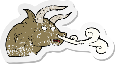 Bir insan tarafından çizilmiş bir boğa kafasının gerilimli çıkartması.