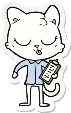 Bir insan tarafından çizilmiş çizgi film kedisinin çıkartması.