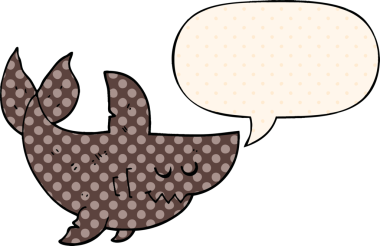 Bir insan tarafından çizilmiş çizgi roman tarzında konuşma balonu olan çizgi film köpekbalığı.