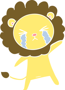 Bir insan tarafından çizilmiş düz renkli karikatür ağlayan aslan