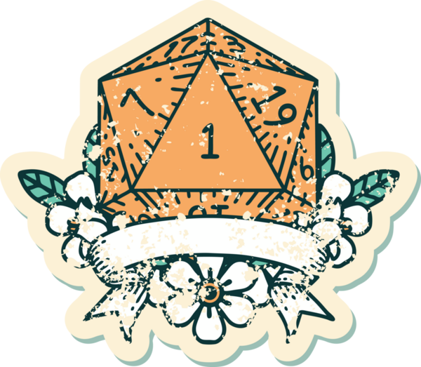 Retro Dövme Biçimi Doğal Bir d20 zar bir insan tarafından çizildi