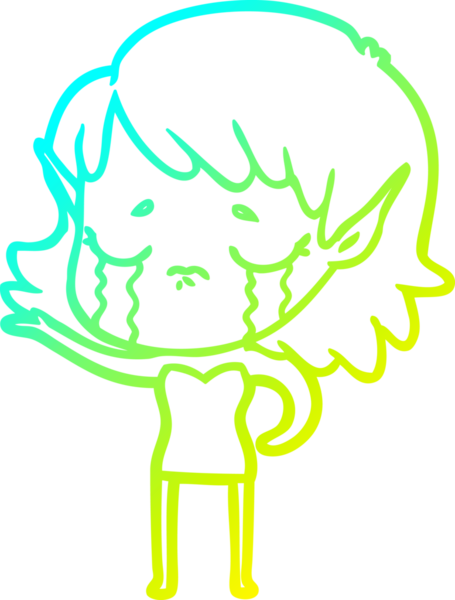 Bir insan tarafından çizilmiş, ağlayan bir elf kızı çizimi.