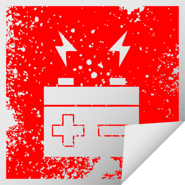 Bir insan tarafından çizilmiş elektrik aküsünün kare soyma etiketi.