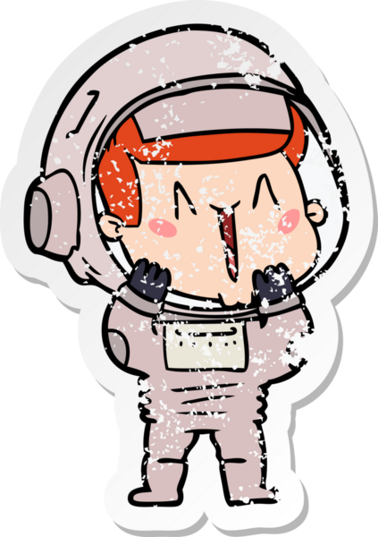 Bir insan tarafından çizilmiş mutlu bir astronotun sıkıntılı çıkartması.