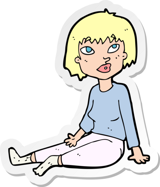 Bir insan tarafından çizilmiş yerde oturan bir karikatür kadının çıkartması.