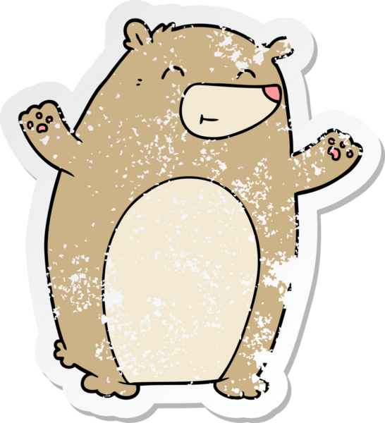 Bir insan tarafından çizilmiş mutlu çizgi film ayısının sıkıntılı çıkartması.