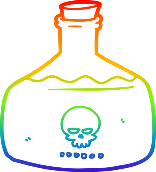Gökkuşağı gradyan çizgi çizimi bir insan tarafından çizilmiş bir suikastçı zehri şişesi