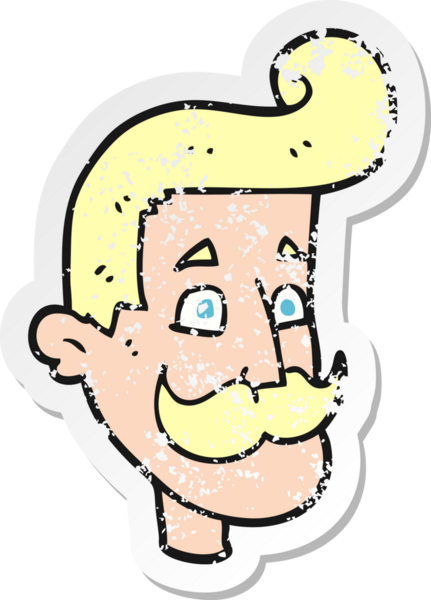 Bir insan tarafından çizilmiş bıyıklı bir karikatürcünün gerilemiş çıkartması.