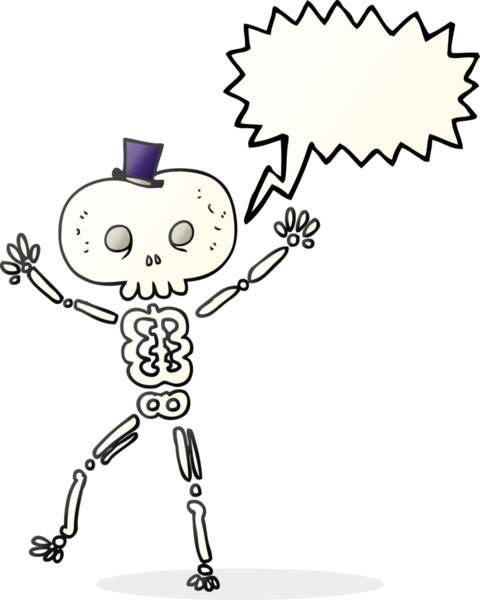 Bir insan tarafından çizilmiş serbest konuşma balonu karikatürü dans iskeleti