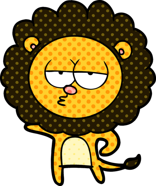 Bir insan tarafından çizilmiş canı sıkkın bir aslan.