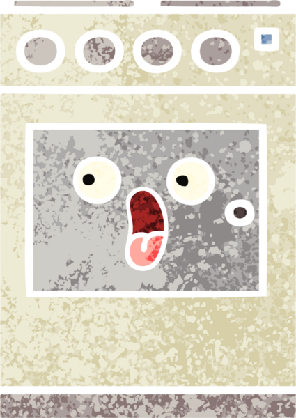 Bir insan tarafından çizilmiş mutfak fırınının retro çizim tarzı karikatürü.