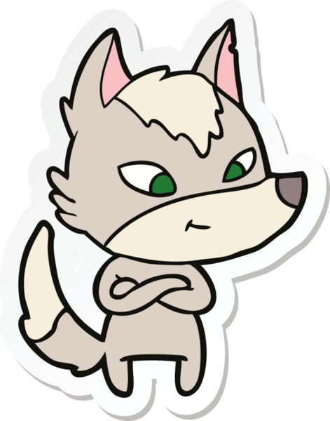 Bir insan tarafından çizilmiş dost canlısı bir kurt çizgi filminin çıkartması.