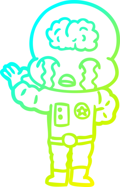 Bir çizgi filmin soğuk gradyan çizimi. Bir insan tarafından çizilmiş ağlayan büyük beyin uzaylısı.