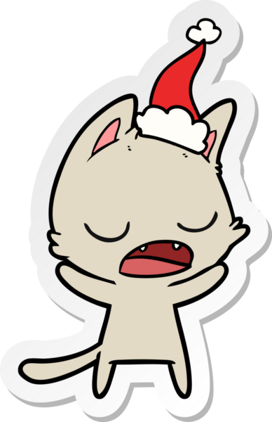 Konuşan kedi eli çizilmiş bir karikatür. Bir insan tarafından çizilmiş Noel Baba şapkası.