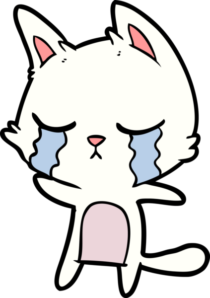 Bir insan tarafından çizilmiş ağlayan çizgi film kedisi.