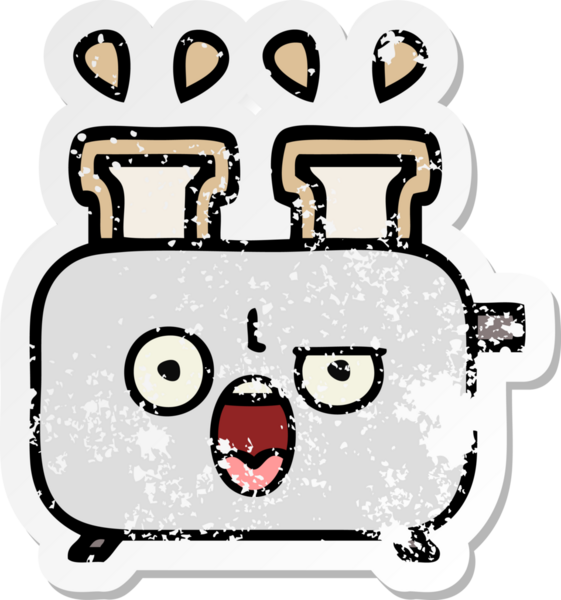 Bir insan tarafından çizilmiş bir ekmek kızartma makinesinin hüzünlü çıkartması.