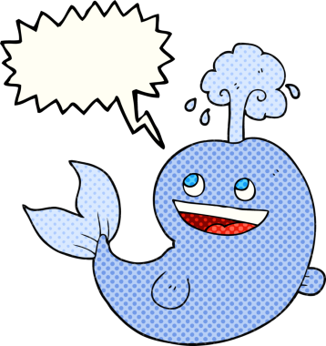 Serbest çizim çizgi roman konuşma balonu bir insan tarafından çizilmiş su püskürten balina.