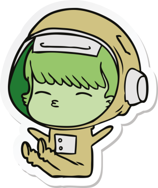 Bir insan tarafından çizilmiş meraklı bir astronotun çıkartması.