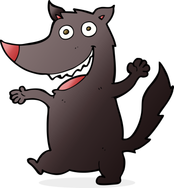 Bir insan tarafından çizilmiş mutlu bir kurt.