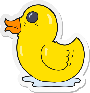 Bir insan tarafından çizilmiş plastik ördeğin çıkartması.