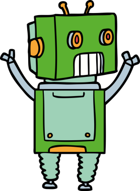 Bir insan tarafından çizilmiş çizgi film robotu