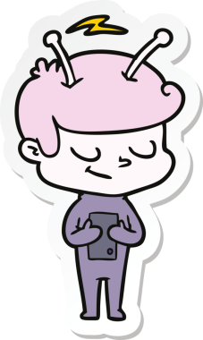 Bir insan tarafından çizilmiş dost canlısı bir uzay adamının çıkartması.