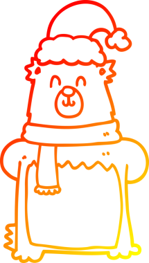 Bir insan tarafından çizilmiş Noel şapkası giyen çizgi film ayısının sıcak çizgi çizimi