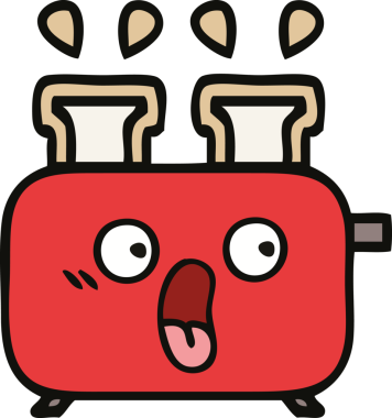 Bir insan tarafından çizilmiş bir tost makinesi karikatürü.