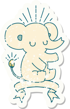 Dövme stili eski bir çıkartma. Bir insan tarafından çizilmiş şirin bir fil.