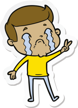 Bir insan tarafından çizilmiş, ağlayan bir çizgi film karakterinin çıkartması.