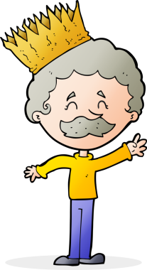 Bir insan tarafından çizilmiş taç giyen bir çizgi film karakteri.