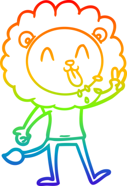 gökkuşağı gradyanı çizimi bir insan tarafından çizilmiş mutlu bir karikatür aslanı