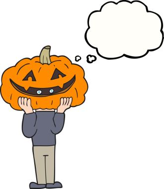 Bir insan tarafından çizilmiş balkabağı kafalı cadılar bayramı kostümü.