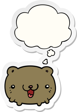 Düşünce baloncuğu olan komik çizgi film ayısı insan tarafından çizilmiş bir çıkartma.