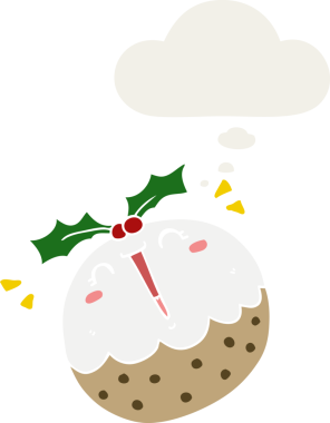 Düşünce baloncuklu tatlı çizgi film pudingi insan tarafından çizilmiş.