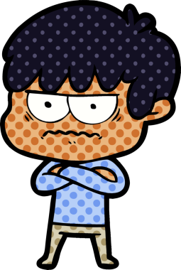 Bir insan tarafından çizilmiş sinirli çizgi film çocuğu.