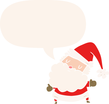 Bir insan tarafından çizilmiş eski tarz konuşma baloncuğu olan çizgi film Noel Baba.