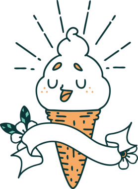 Bir insan tarafından çizilmiş dövmeli bir dondurma karakteri.