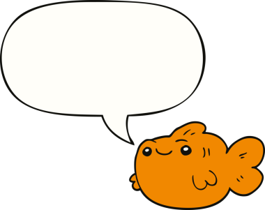 Bir insan tarafından çizilmiş konuşma balonlu çizgi film balığı.