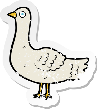 Bir insan tarafından çizilmiş karikatür kuşunun gerilmiş çıkartması.