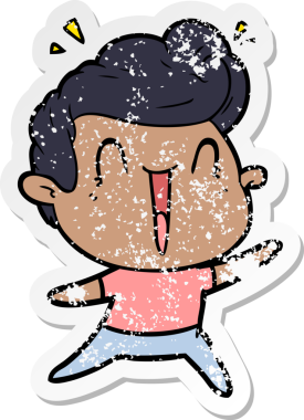 Bir insan tarafından çizilmiş heyecanlı bir karikatür çıkartması.