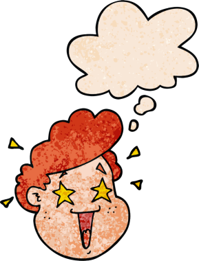 bir insan tarafından çizilmiş grunge doku biçiminde düşünce baloncuğu ile çizgi film mutlu yüzü