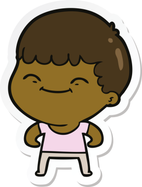 Bir insan tarafından çizilmiş mutlu bir çocuğun çıkartması.