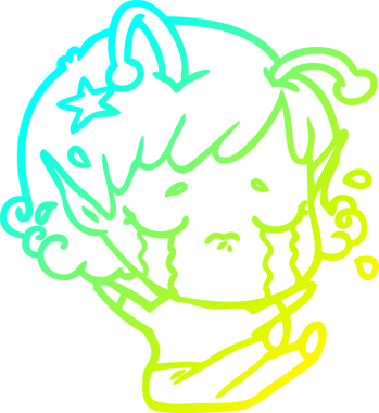 Bir insan tarafından çizilmiş ağlayan uzaylı kız çizgi filmi.