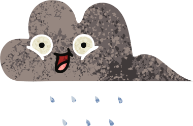 Bir insan tarafından çizilmiş fırtına yağmuru bulutunun retro çizim tarzı karikatürü